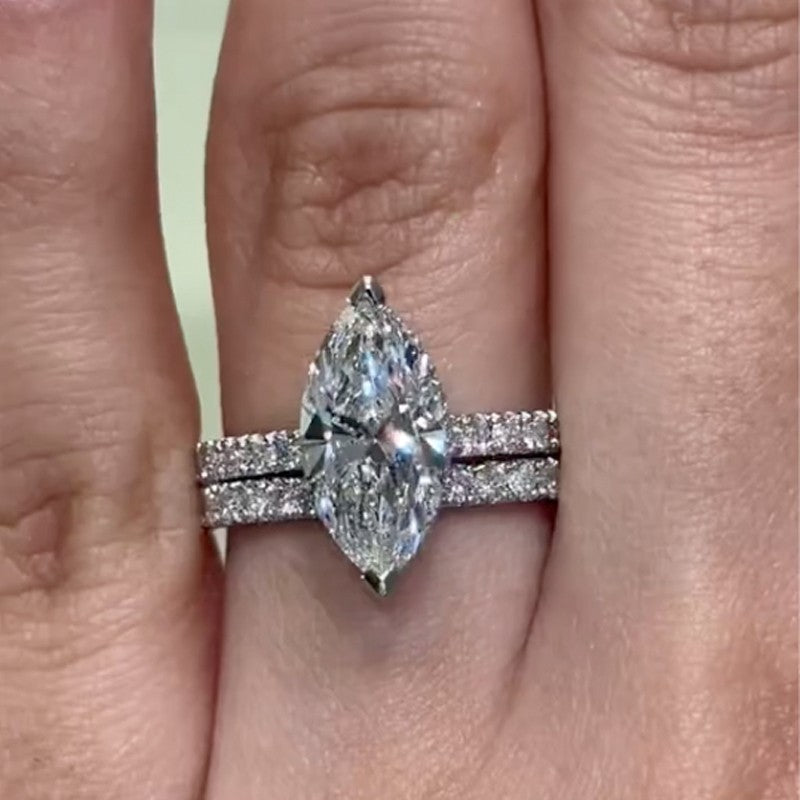 4Ct Marquise Cut Simulated Diamond Wedding Set 2PC 925 Silver Gold Plated