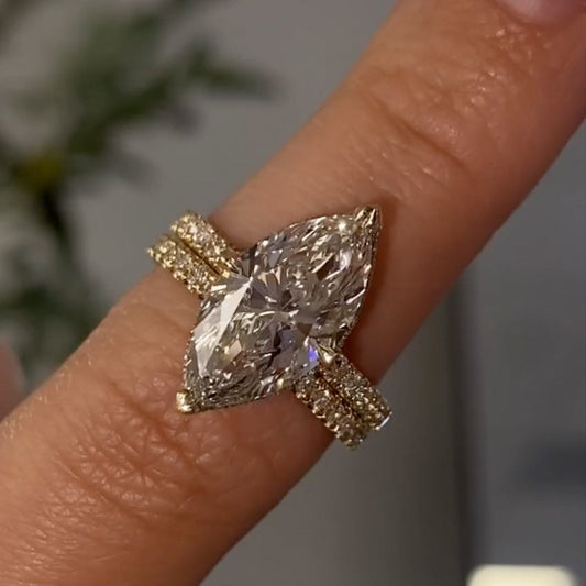4Ct Marquise Cut Simulated Diamond Wedding Set 2PC 925 Silver Gold Plated