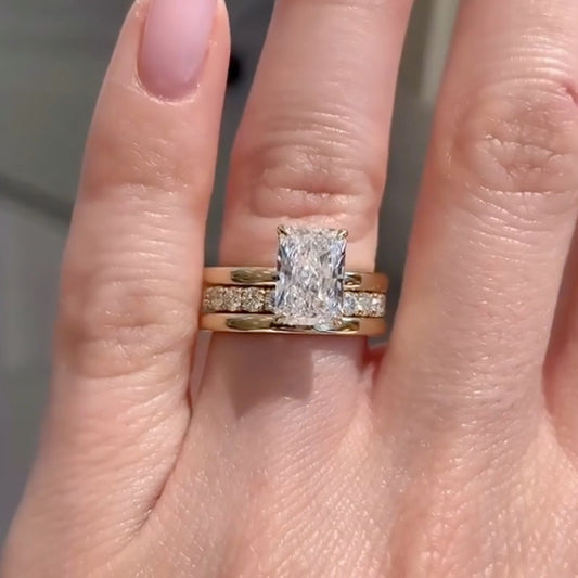50CT Radiant Cut 3PC Wedding Set 925 Silver 18K Gold Plated