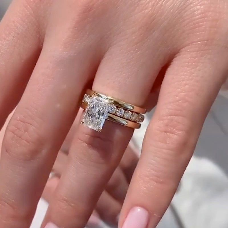 50CT Radiant Cut 3PC Wedding Set 925 Silver 18K Gold Plated