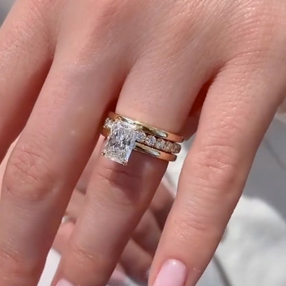 50CT Radiant Cut 3PC Wedding Set 925 Silver 18K Gold Plated