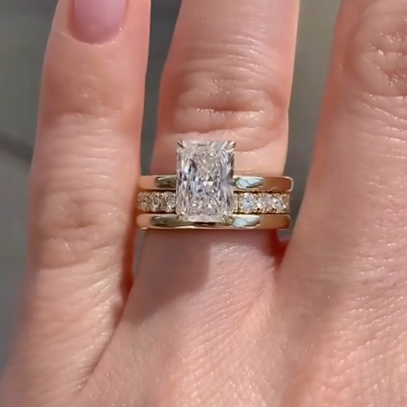 50CT Radiant Cut 3PC Wedding Set 925 Silver 18K Gold Plated