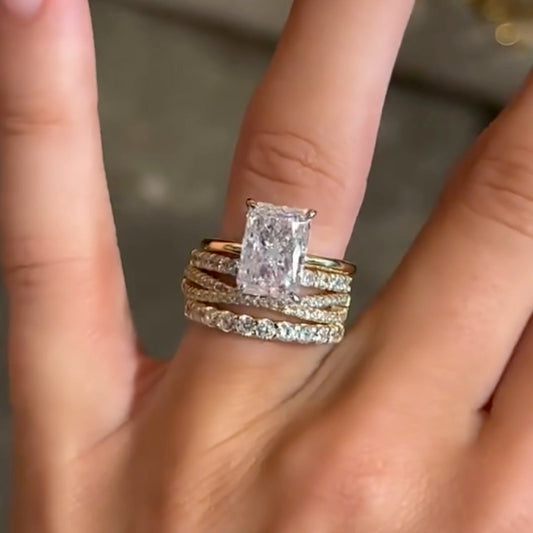 5Ct Radiant Cut Diamond Simulant 4-Piece Wedding Set