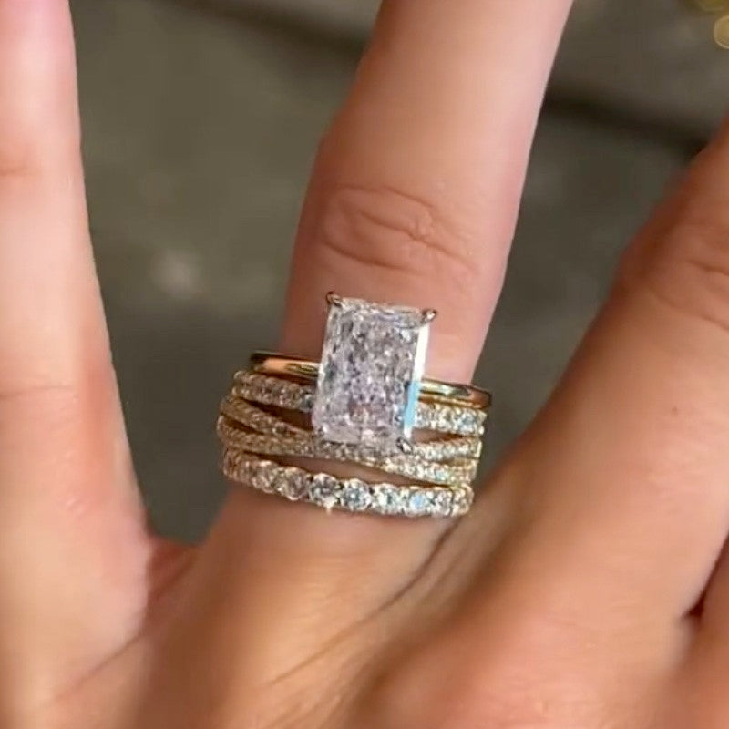 5Ct Radiant Cut Diamond Simulant 4-Piece Wedding Set