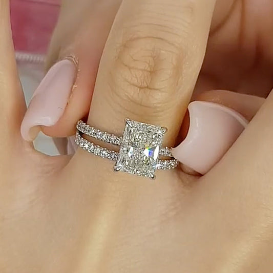 3.5Ct Radiant Cut Wedding Set 925 Silver Three Gold Options