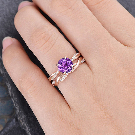 1.25Ct Amethyst Wedding Set 925 Silver Rose Gold