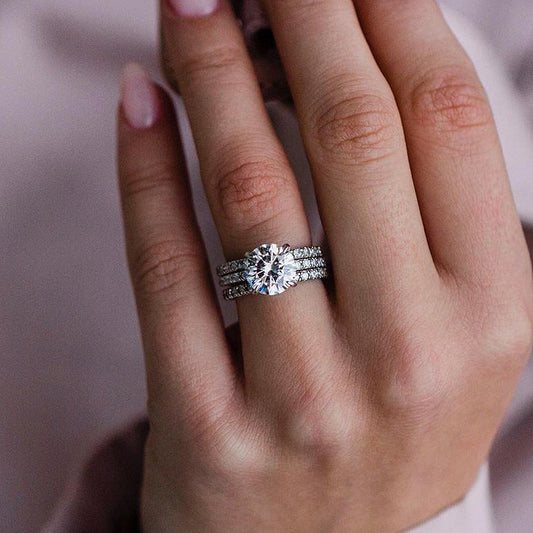 925 Silver White Gold Plated 2ct Diamond 3PC Wedding Set