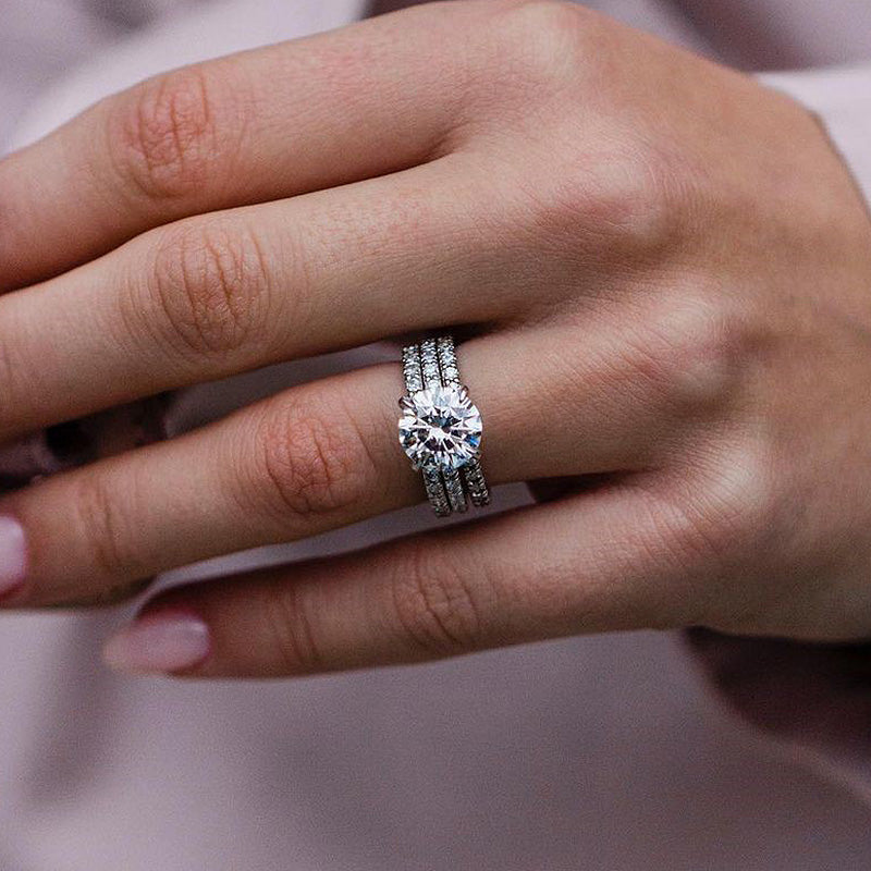 925 Silver White Gold Plated 2ct Diamond 3PC Wedding Set