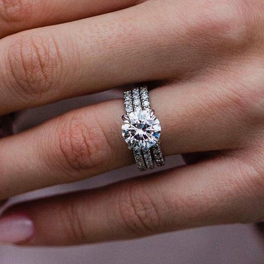 925 Silver White Gold Plated 2ct Diamond 3PC Wedding Set
