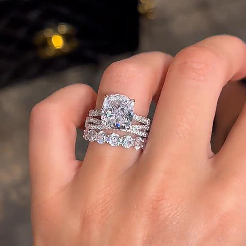 4.5Ct Cushion Cut Wedding Set - 925 Silver White Gold Plated (3-Piece)