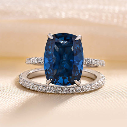 55CT Montana Blue Sapphire Cushion Cut Ring 925 Silver