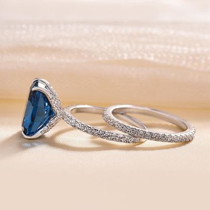 55CT Montana Blue Sapphire Cushion Cut Ring 925 Silver