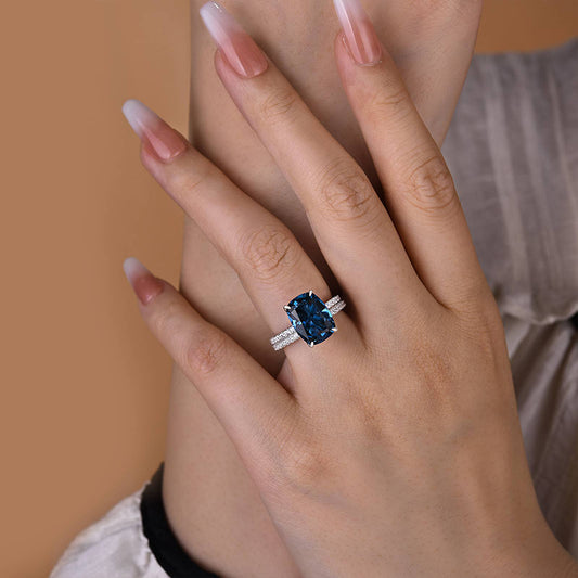 55CT Montana Blue Sapphire Cushion Cut Ring 925 Silver