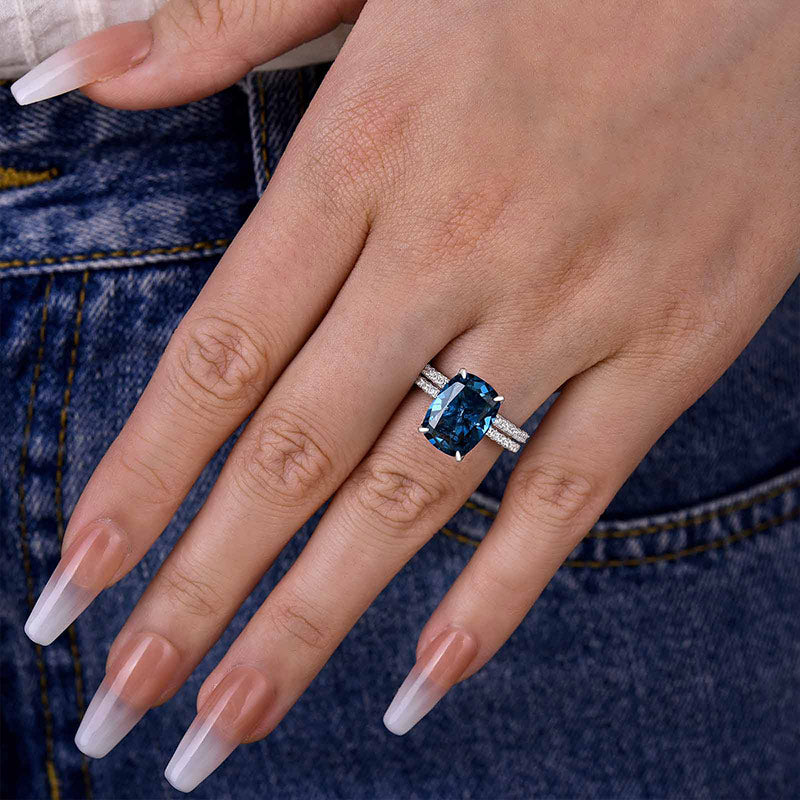 55CT Montana Blue Sapphire Cushion Cut Ring 925 Silver