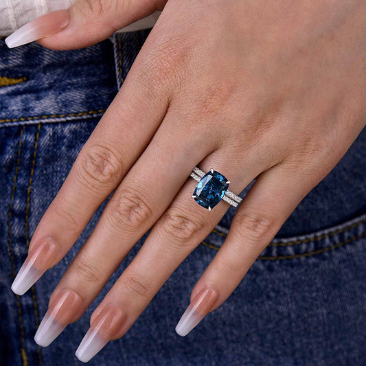 55CT Montana Blue Sapphire Cushion Cut Ring 925 Silver