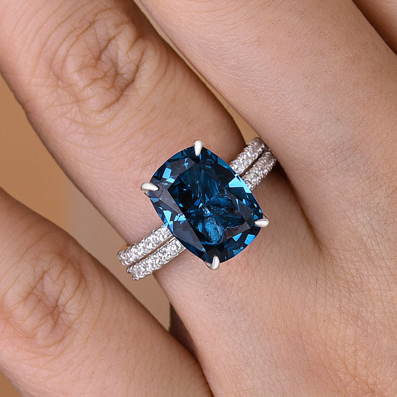 55CT Montana Blue Sapphire Cushion Cut Ring 925 Silver