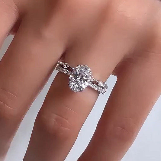 2.5CT Oval Cut Diamond Tri-Tone Ring Set with 1CT Mixed Cut Band