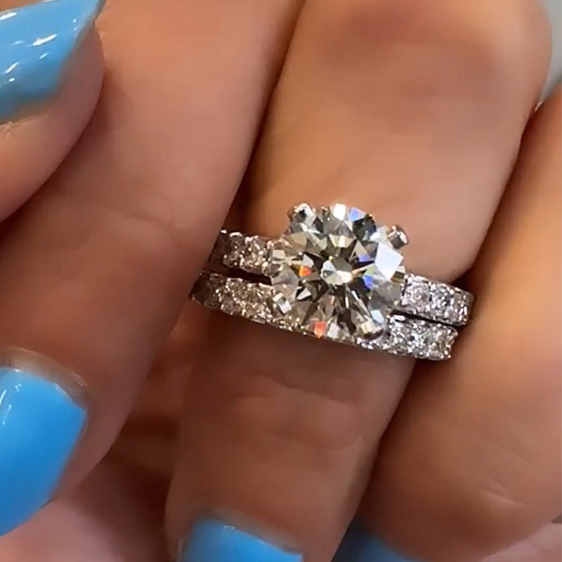 2Ct Round Sona Diamond Ring with Radiant Cut Accents