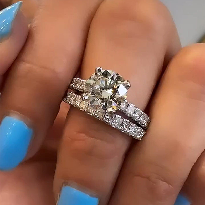 2Ct Round Sona Diamond Ring with Radiant Cut Accents