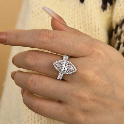 3Ct Marquise Sona Diamond Ring with Halo 18K White Gold