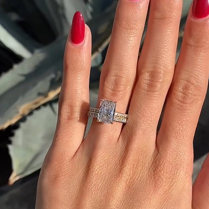 3.5CT Radiant Cut Diamond Two-Tone Ring with 1CT Band