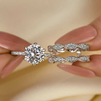 3Ct Round Cut Wedding Set with Marquise Band 925 Silver White Gold