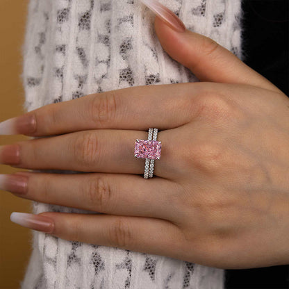 3.5CT Pink Radiant Cut Diamond Ring with 0.3CT Side Stones