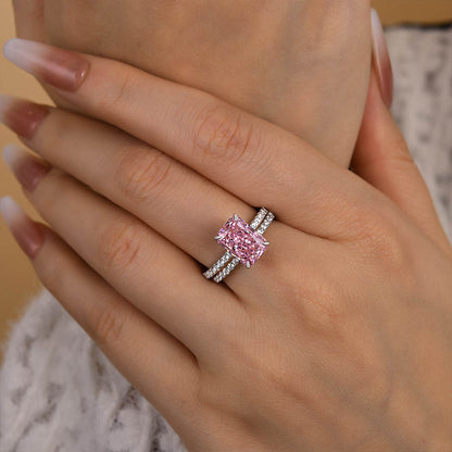 3.5CT Pink Radiant Cut Diamond Ring with 0.3CT Side Stones