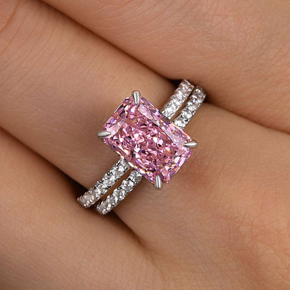 3.5CT Pink Radiant Cut Diamond Ring with 0.3CT Side Stones