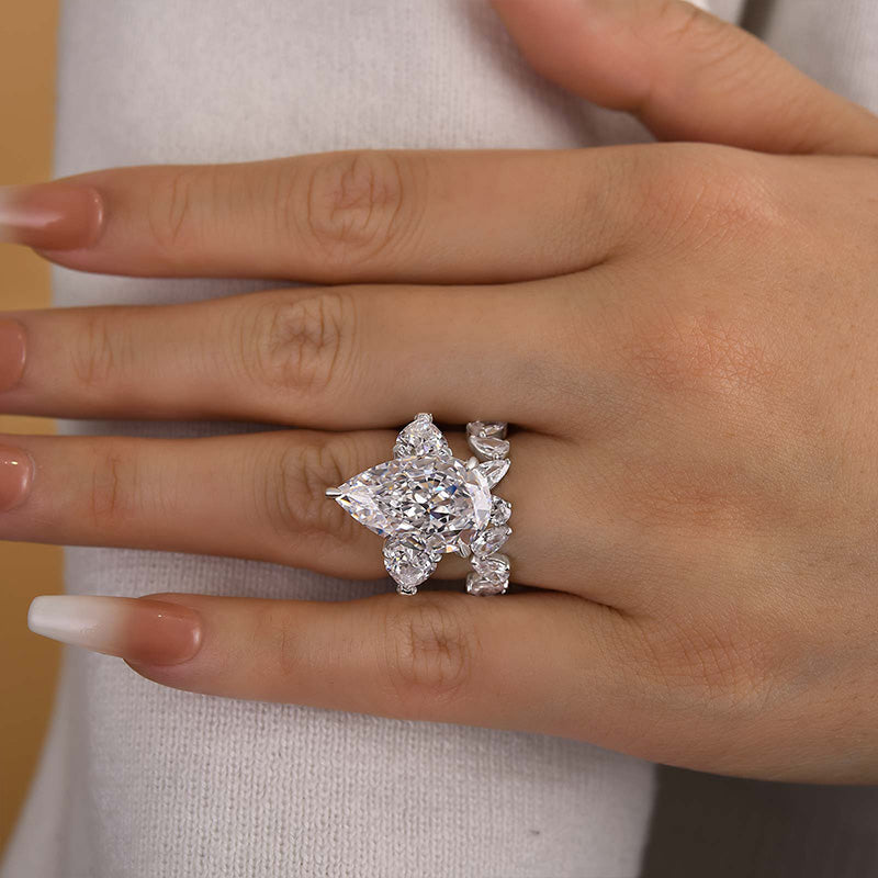 8.0Ct Pear Cut Diamond Wedding Set - 925 Silver White Gold Plated