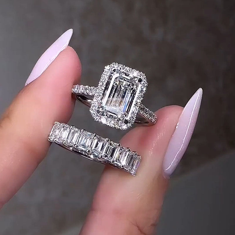 2.5CT Emerald Cut White Sapphire Diamond Ring