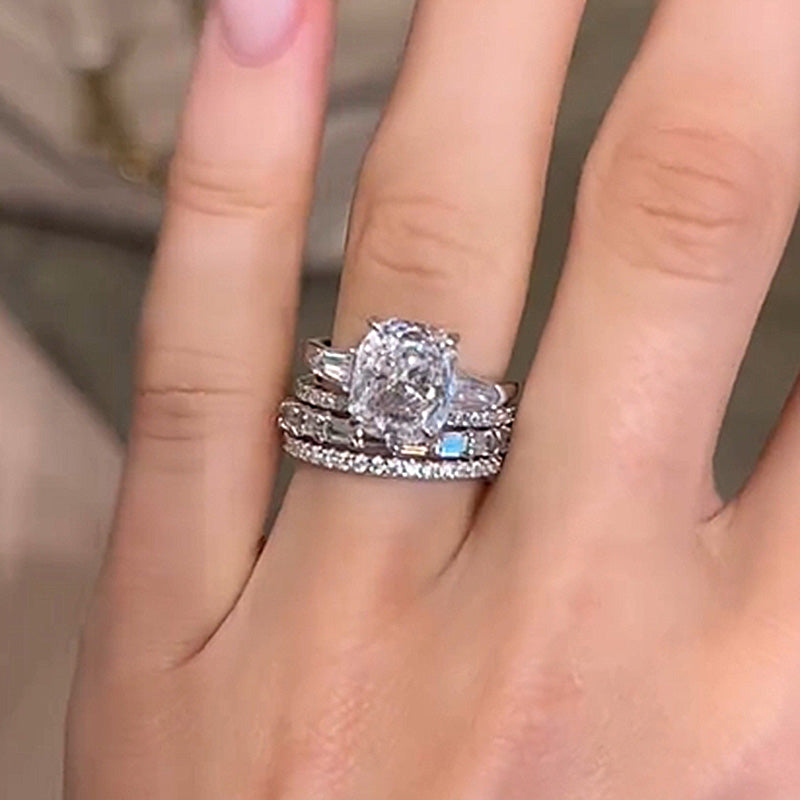 4Ct Cushion Diamond Ring with Trapezoid Accents