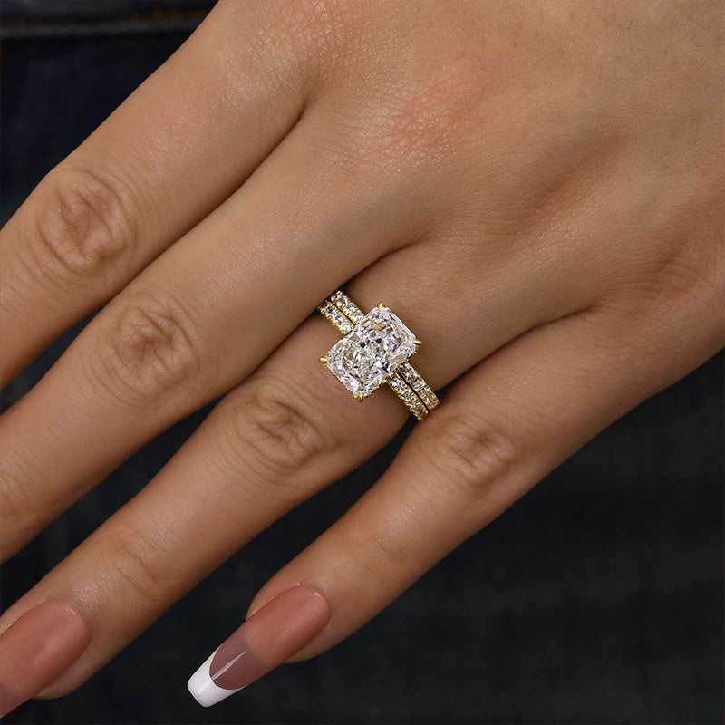 3.5Ct Radiant Cut Wedding Set 925 Silver Three Gold Options