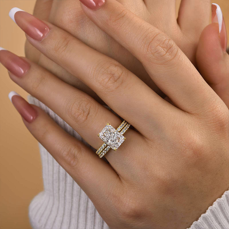 3.5Ct Radiant Cut Wedding Set 925 Silver Three Gold Options