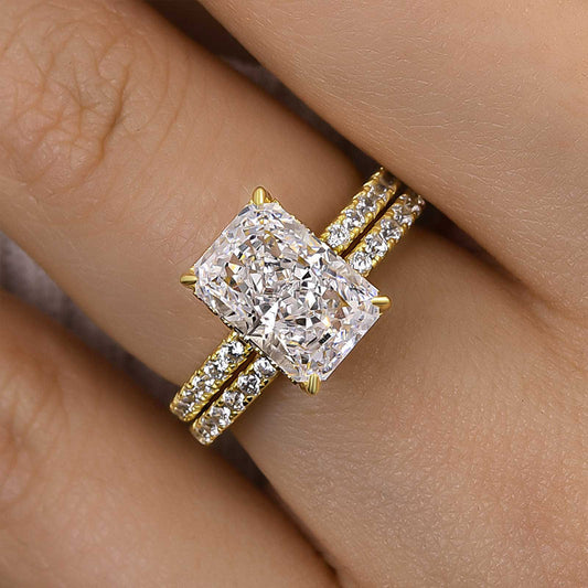 3.5Ct Radiant Cut Wedding Set 925 Silver Three Gold Options