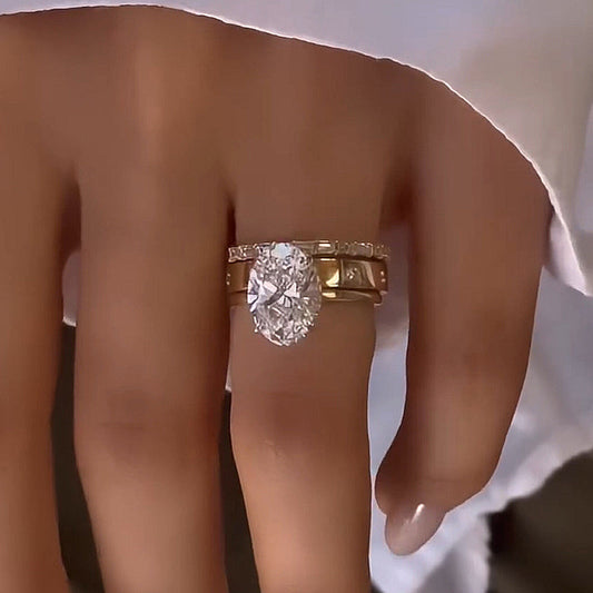 3.5Ct Oval Diamond Ring with 2.5Ct Mixed Cut Band