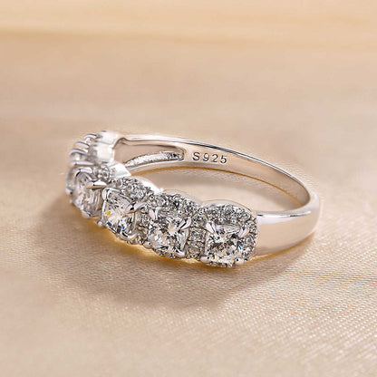 Dual Width 3mm Cushion Cut Diamond Band 925 Silver White Gold