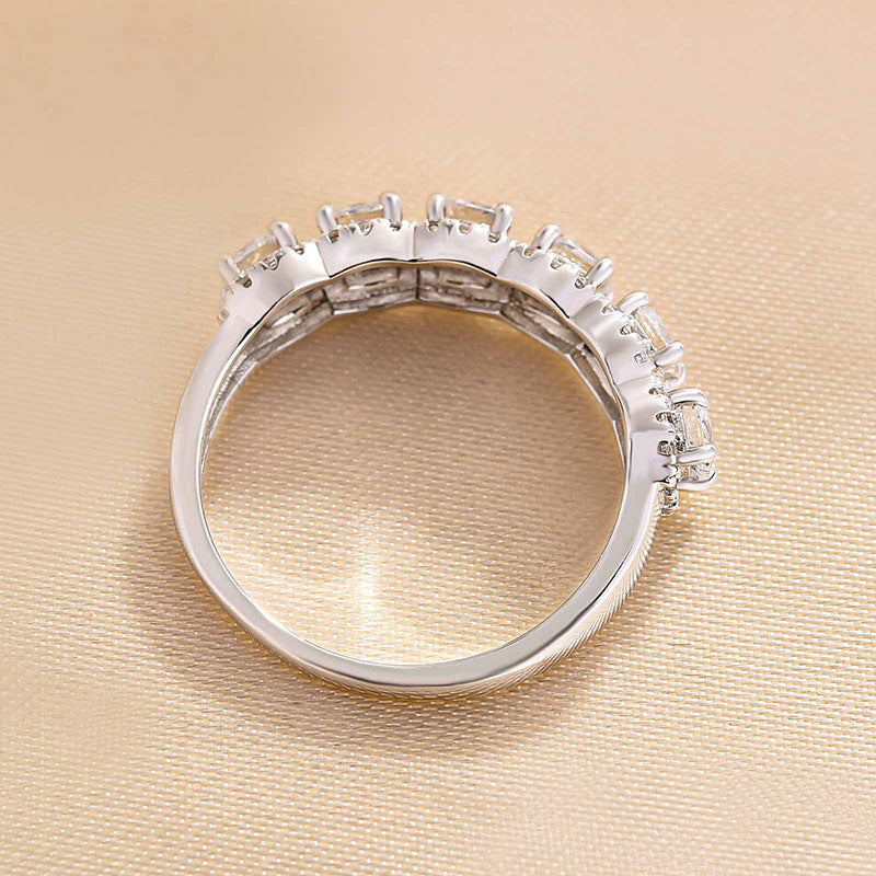 Dual Width 3mm Cushion Cut Diamond Band 925 Silver White Gold