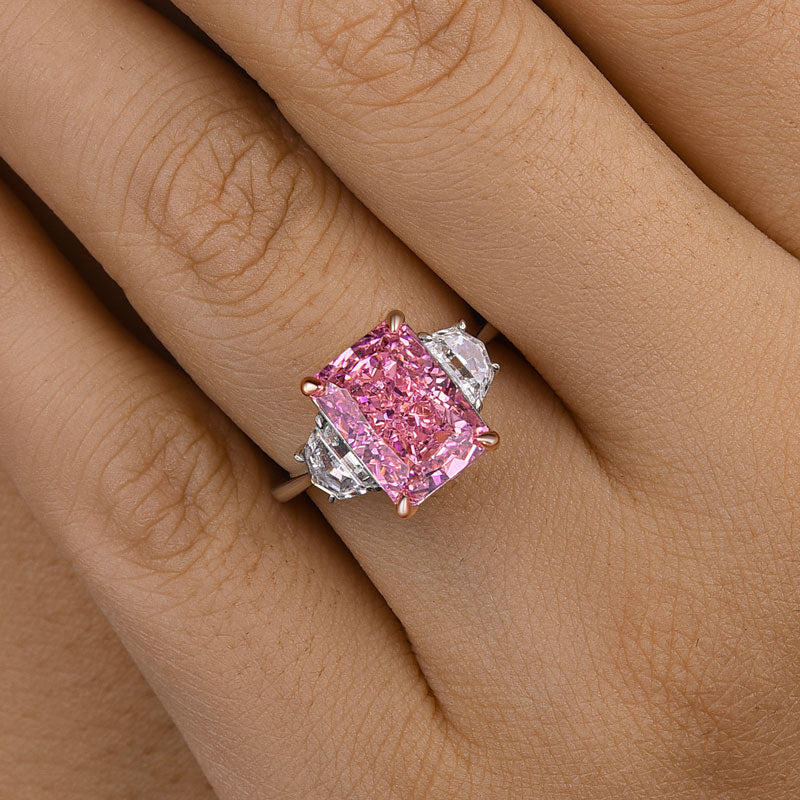 5.0 Carat Pink Radiant Cut Three Stone Ring