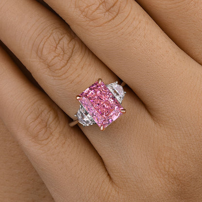5.0 Carat Pink Radiant Cut Three Stone Ring