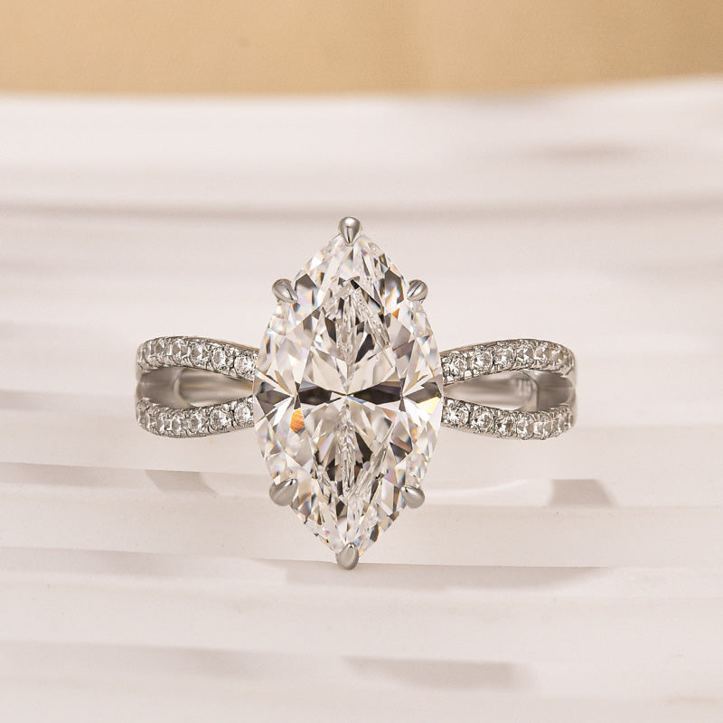925 Sterling Silver 18K White Gold 4Ct Marquise Twist Travel Engagement Ring