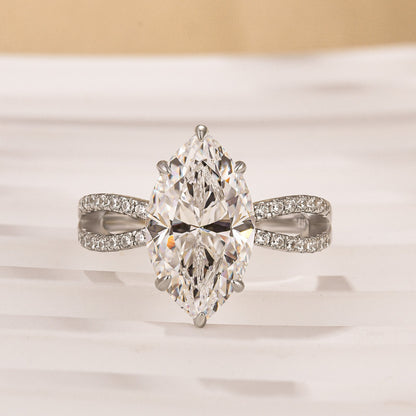 925 Sterling Silver 18K White Gold 4Ct Marquise Twist Travel Engagement Ring