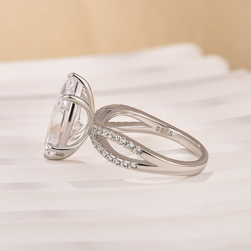925 Sterling Silver 18K White Gold 4Ct Marquise Twist Travel Engagement Ring