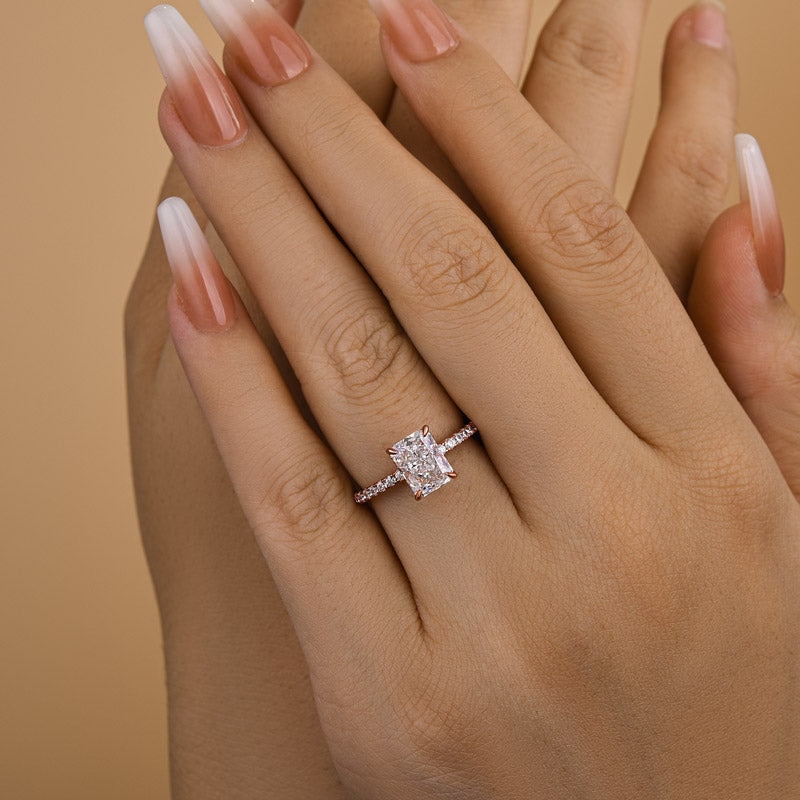 2.0 Carat Radiant Sona Diamond Rose Gold-Plated Sterling Silver Engagement Ring