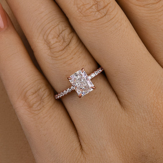 2.0 Carat Radiant Sona Diamond Rose Gold-Plated Sterling Silver Engagement Ring