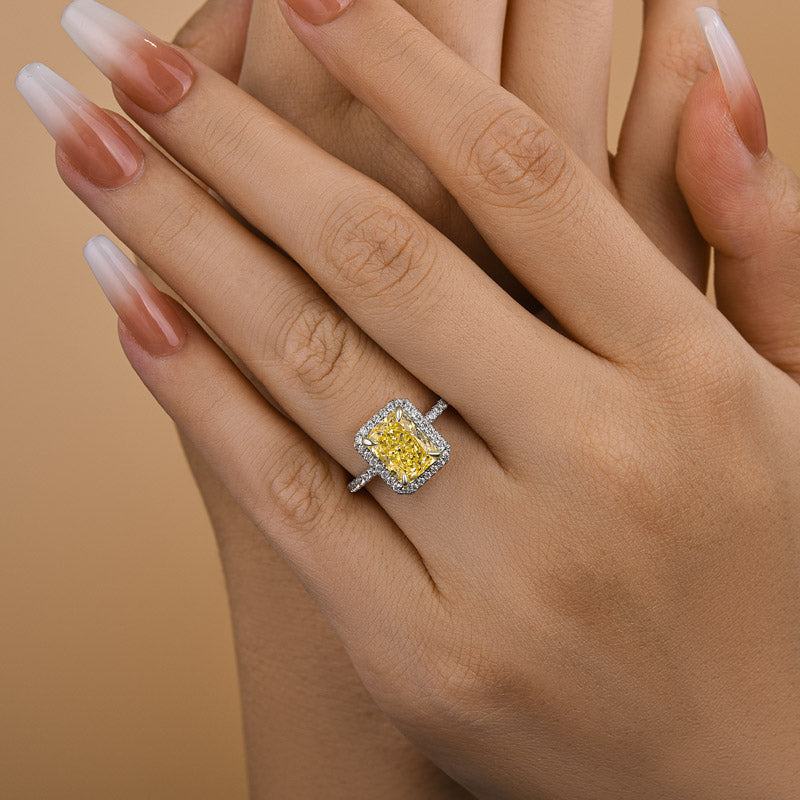 3 Carat Radiant Cut Yellow Stone Halo Ring