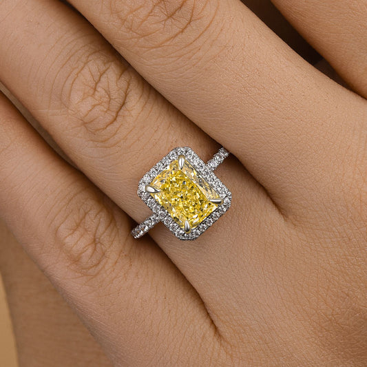 3 Carat Radiant Cut Yellow Stone Halo Ring