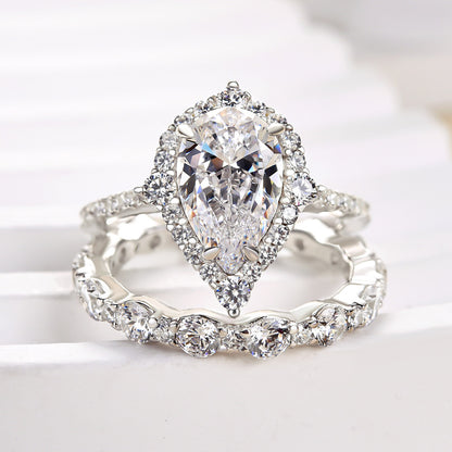 925 Silver White Gold Plated 11mm Pear Cut 3ct Diamond Ring