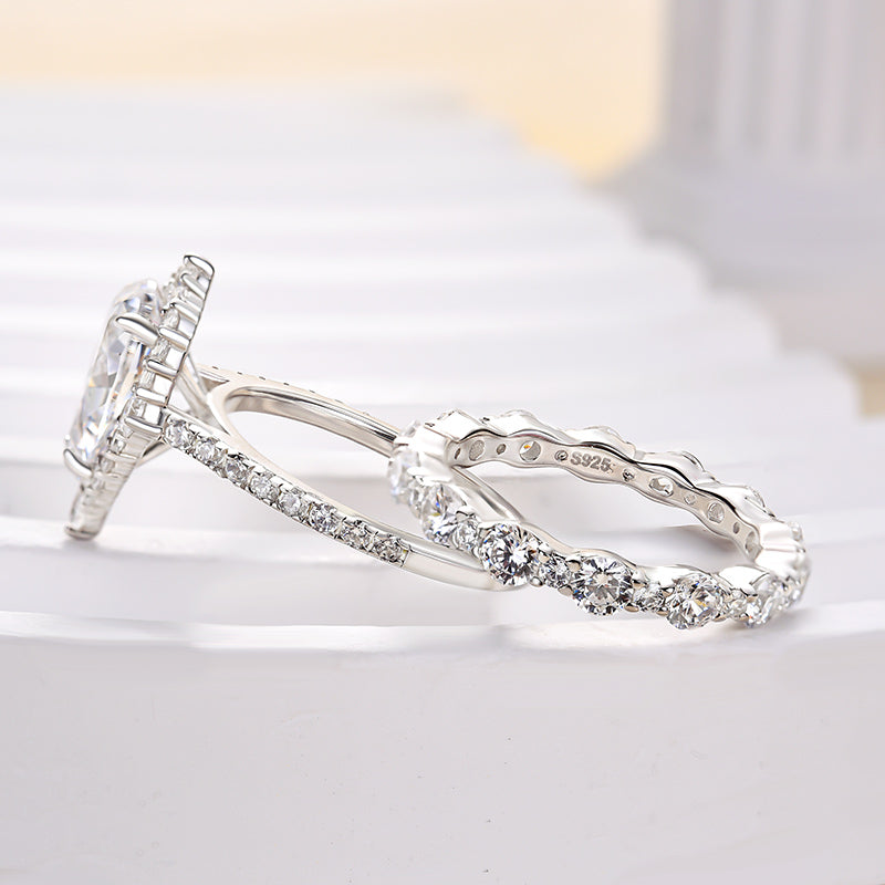 925 Silver White Gold Plated 11mm Pear Cut 3ct Diamond Ring