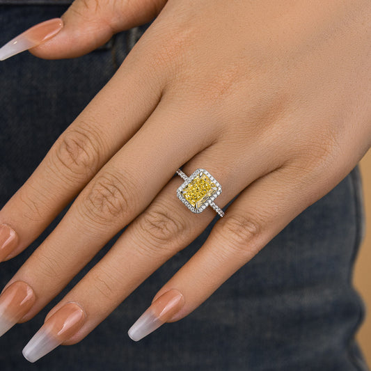 3 Carat Radiant Cut Yellow Stone Halo Ring